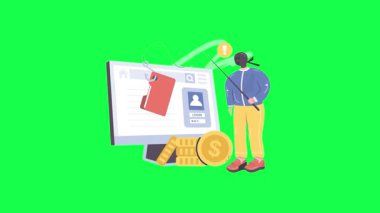 Ofisinde dizüstü bilgisayarı ve alışveriş arabası olan bir iş adamı. İnternette ve e-ticarette online alışveriş kavramı. vektör illüstrasyonu