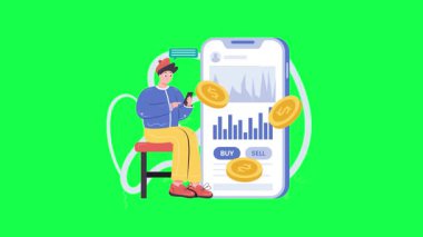 Bozuklukları artırmak için akıllı telefon kullanan bir iş adamının vektör çizimi.