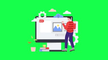 Laptop ve akıllı telefonla çalışan bir adam. vektör