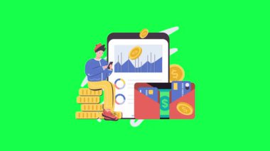 Tablet ve telefon kullanan bir adamın vektör çizimi