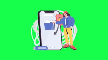 Online alışveriş, akıllı telefon ve çantalı adam.