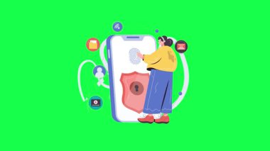 Akıllı telefonlu bir adam ve telefonda bir fincan kahve. düz vektör illüstrasyonu