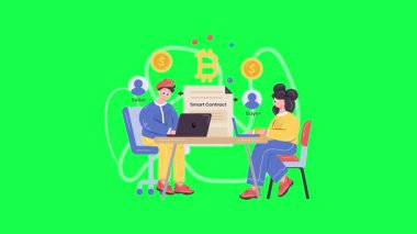 İş adamı ve kadın dizüstü bilgisayarla çalışıyor. düz tasarım vektör çizimi