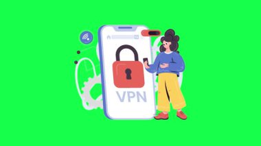 Ellerinde telefon ve dizüstü bilgisayarla gündelik giysiler içinde genç bir kadın. vektör illüstrasyonu.