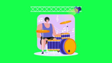 Gitarlı ve davullu bir adamın vektör çizimi. Adam gitar çalıyor..