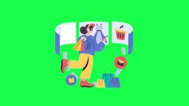 Kadın akıllı telefonuyla alışveriş yapıyor..