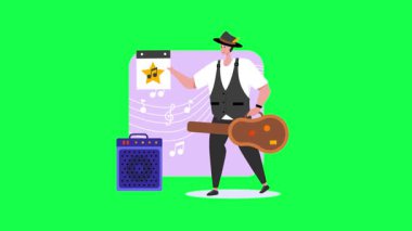 Şapkalı ve gitarlı adam.