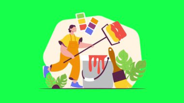 Bilgisayarlı bir adam. Düz biçimdeki vektör illüstrasyonu