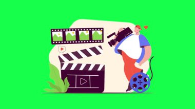 Ekranında film ve kamera olan bir video oynatıcı