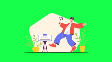 Vektör çizimi. Elinde laptop olan bir adam. düz çizgi film vektörü.