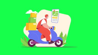 Teslimatçı, akıllı telefondan paketle scooter getiriyor.