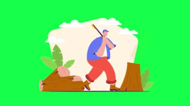 Bir ağaç vektörü düz tasarım çizimi ile tarlada çalışan çiftçi