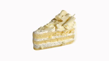 Beyaz arkaplanda Vanilyalı Beyaz Çikolatalı Kek.