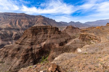 Mirador El Guriete 'den görüntü (Santa Lucia de Tirajana, Gran Canaria, İspanya) Kameranın önündeki volkanik manzara