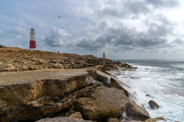 Jurassic Coast ve Portland Bill 'in ikonik deniz feneri manzarası