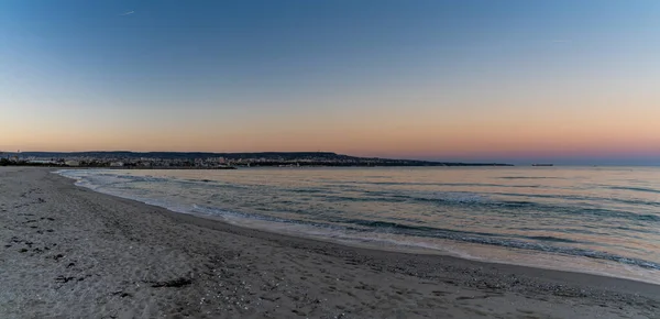 Widok Panoramiczny Plażę Asparuhovo Zachodzie Słońca Bułgarskie Miasto Nad Morzem — Zdjęcie stockowe