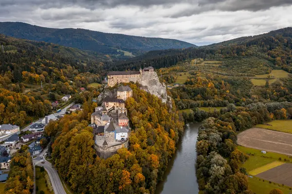 Oravsky Podzamok Slovakia September 2022 Aerial Landscape Orava Castle Village — Stock Photo, Image