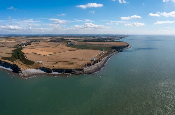 stock image aerial landscape view of the Nash Point Lighthouse and Monknash Coast in South Wales