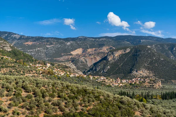 Una Vista Del Pequeño Pueblo Montaña Eleonas Las Montañas Grecia — Foto de Stock