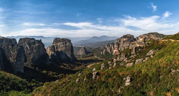 Widok Panoramiczny Klasztory Formacje Skalne Meteory Grecji — Zdjęcie stockowe