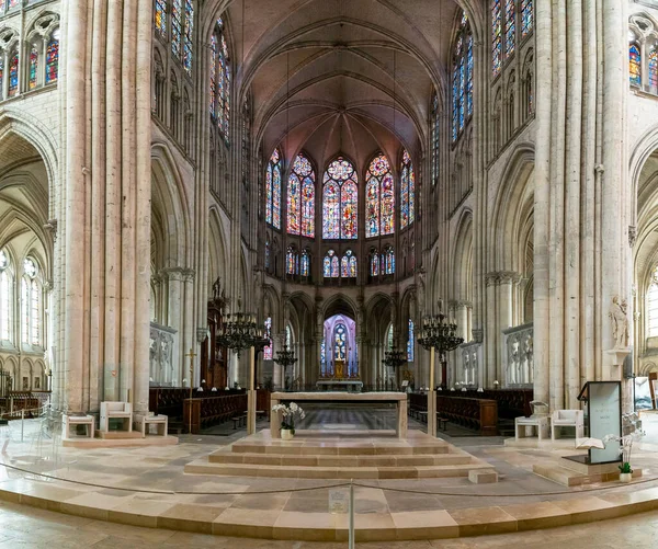 Troyes França Setembro 2022 Vista Altar Mor Nave Central Catedral — Fotografia de Stock