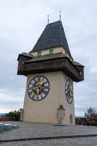 Graz Austria October 2022 View Landmark Medieval Clock Tower Downtown — Stock Photo, Image