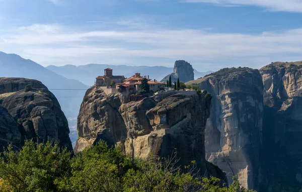 stock image A view of the Saint Trinity Monastery and landscape of Meteora