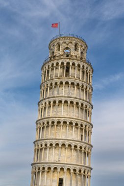 Pisa, İtalya - 30 Kasım 2022: Eğik Pisa Kulesi dikey görünüm