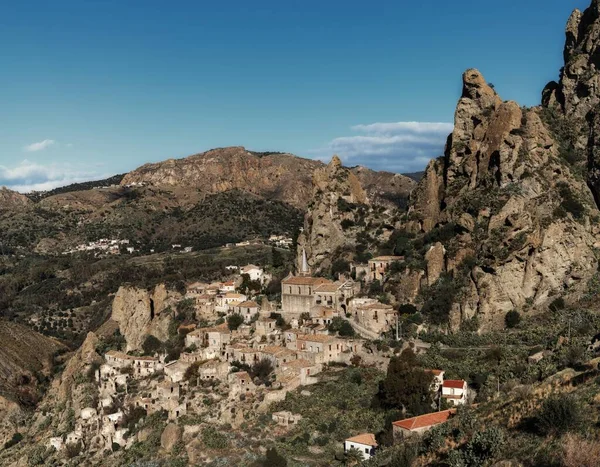 stock image Pentedattilo, Italy - 16 December, 2023: view of the Aspromonte ghost town of Pentedattilo in Calabria