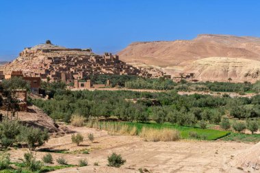 Ait Benhaddou, Morocco - 14 March, 2024: view of the earthen clay village of Ait Benhaddou in southern Morocco clipart
