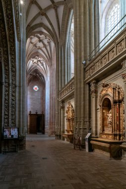 Astorga, İspanya - 12 Nisan 2024: Astorga 'daki Saint Mary Katedrali' nin yan kenarı.