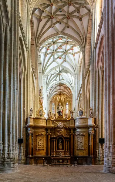 stock image Astorga, Spain - 12 April, 2024:vertical panorama view of the side nave and chapel in the Cathedral of Saint Mary in Astorga