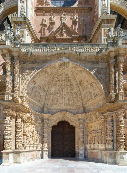 stock image view of the main door and carved arch of the entrance of the Cathedral of Saint Mary in Astorga