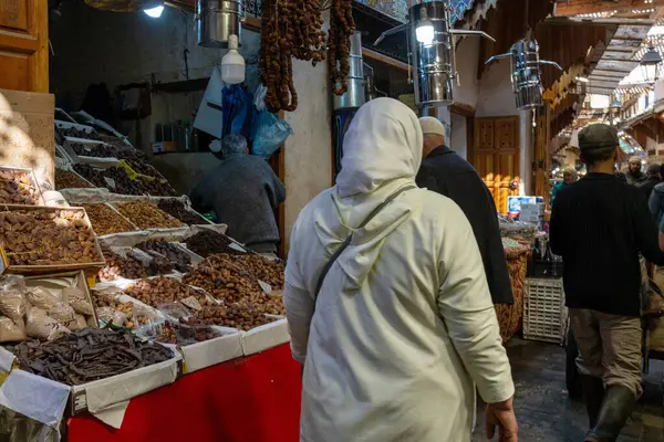 stock image Fez, Morocco - 4 March, 2024: busy market life in the souk and medina of Fez