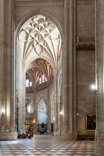 stock image Segovia, Spain - 7 April, 2024: vertical view of the side nave of the Segovia Cathedral