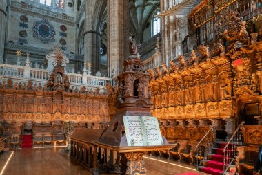 Salamanca, İspanya - 9 Nisan 2024: Salamanca 'daki Yeni Katedral' in retrokorosu