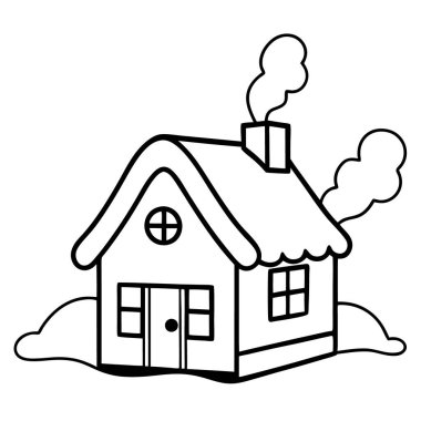 ev dumanlı karikatür, ana hatlı vektör çizimi.