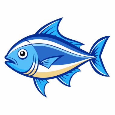 Beyaz arkaplanda mavi balık karikatürü