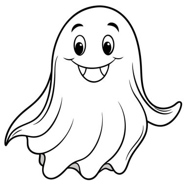 Uzun sakallı, gülümseyen bir hayalet. Vektör çizimi. beyaz arkaplanda izole edilmiş.