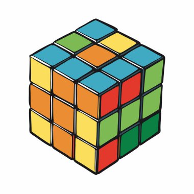 Rubik küp simgesinin vektör tasarımı. Bulmaca küpünün vektör grafiği. k-9 tarzı