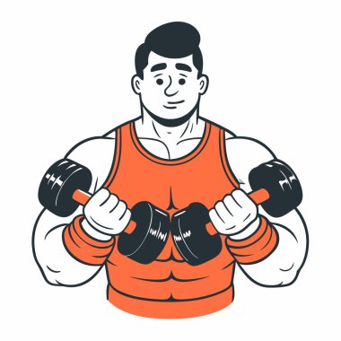 Fitness sporcusu dambılları kaldırıyor vektör çizimi grafiksel ve el çizimi
