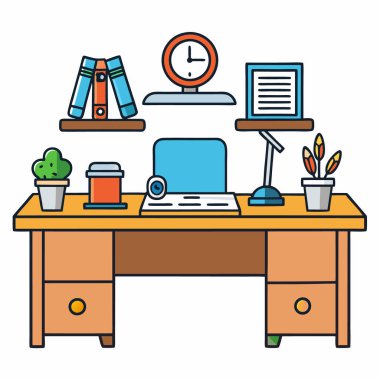 Bilgisayarlı ve kitaplı ofis masası