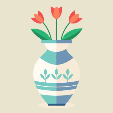 Çiçek vazosu süsleme vektör illüstrasyonu