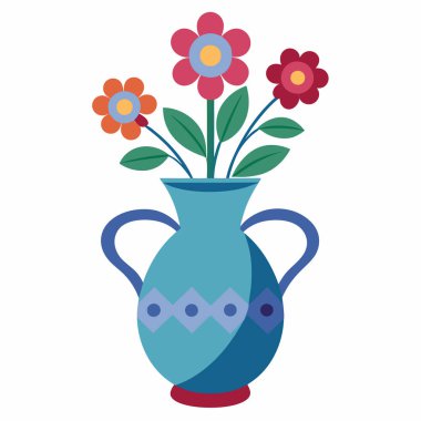 Çiçekli vazo, illüstrasyon, vektör, beyaz arkaplan.