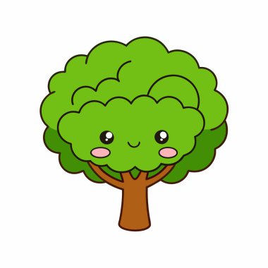 Şirin ağaç kawaii karakterler vektör illüstrasyon tasarımı