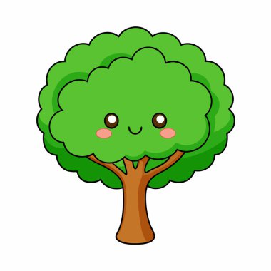 Şirin ağaç kawaii çizgi film vektör çizimi tasarımı