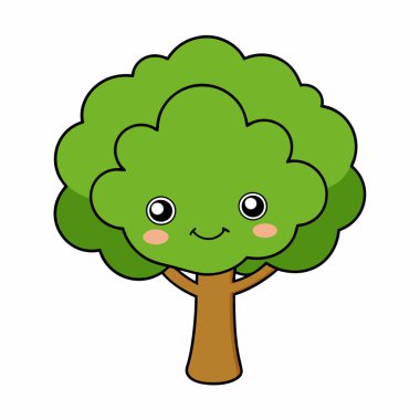 Çizgi film kawaii ifadesi olan şirin bir ağaç