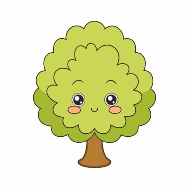 Sevimli ve komik ağaç karakteri. Vektör çizimi. beyaz arkaplanda izole