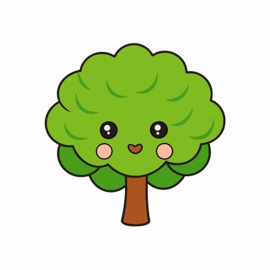 Yaprak kawaii karakter çizimi çizimi olan sevimli ağaç