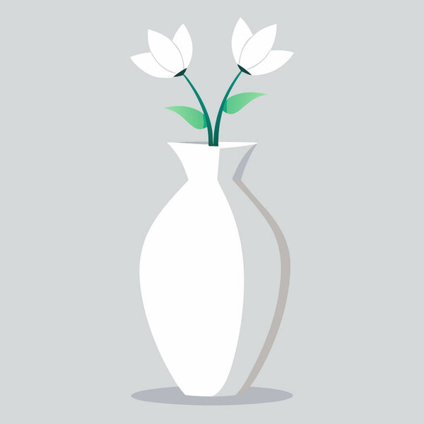 vase with white flowers on green background.